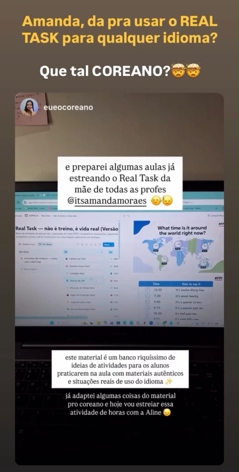 Depoimento 1 de professora sobre o Real Task